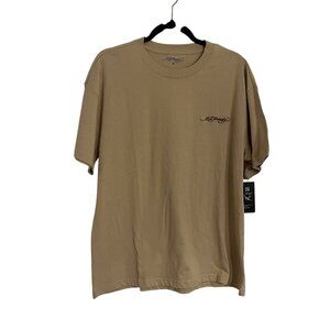 Ed Hardy Men M Beige Sand Embroidered Logo Crew Neck Short Sleeve T-Shirt NWT